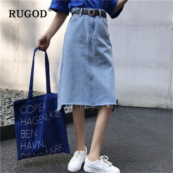 

rugod woman fashion skirts 2020 solid denim skirt high waist tassel a-line skirt new summer slim casual jeans female cloth, Black
