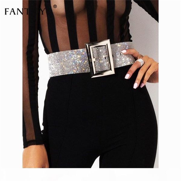

fantoye 2019 new rhinestone women's belt fashion shiny diamond crystal waistband female luxury gold silver waist party belt, Black;brown