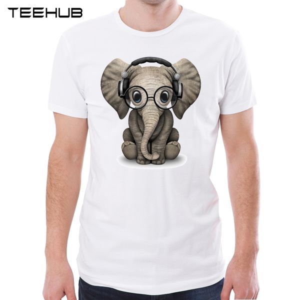 

2019 men's new cute baby dj elephant wearglasses printed short sleeve t-shirt summer fashion cool novelty o-neck soft tee