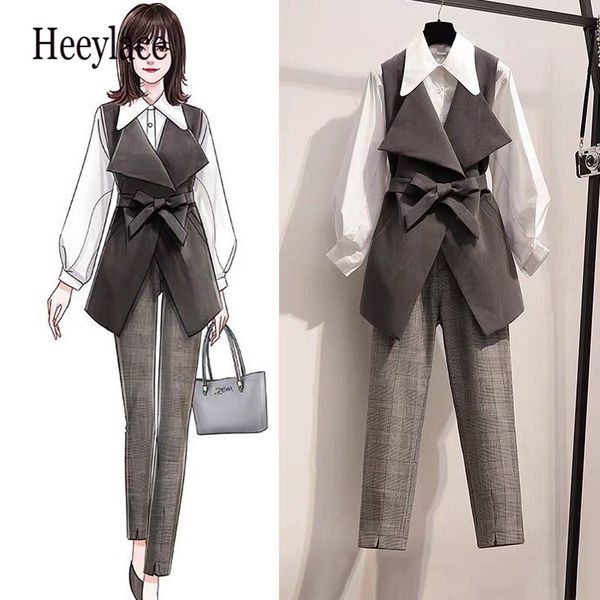 

plus size office ladies pant sets elegant women 2 piece set business workwear white blouse and vest and trousers suits for women