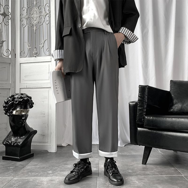 

men's suits & blazers 2021 korean style loose straight casual pants high-quality solid color fashion trend trousers social s-3xl, White;black