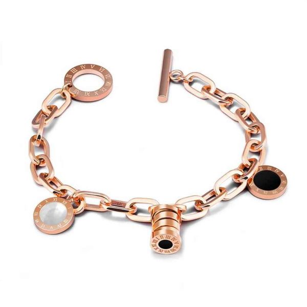 

hobbylane women simple stylish jewelry elegant exquisite bracelets roman digital pendant rose gold hand chain, Black