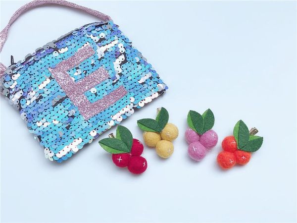 

boutique 20pcs fashion cute felt pom pom hairpins solid cartoon orange hair clips princess headwear ins fairy hair accessories, Slivery;white