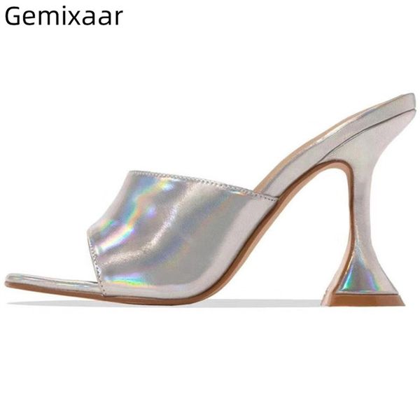 

bling серебряный тапочки женщины площади open toe высокий каблук бокал летняя обувь класса люкс замша скольжения на runway обувь женщина, Black