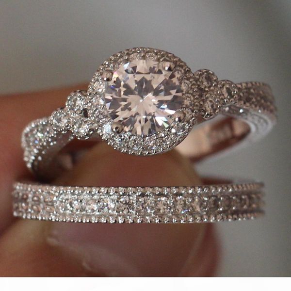 

a size 5 -11 vintage jewelry 925 sterling silver round cut z simulated diamond wedding women bridal ring set for lover christma, Slivery;golden