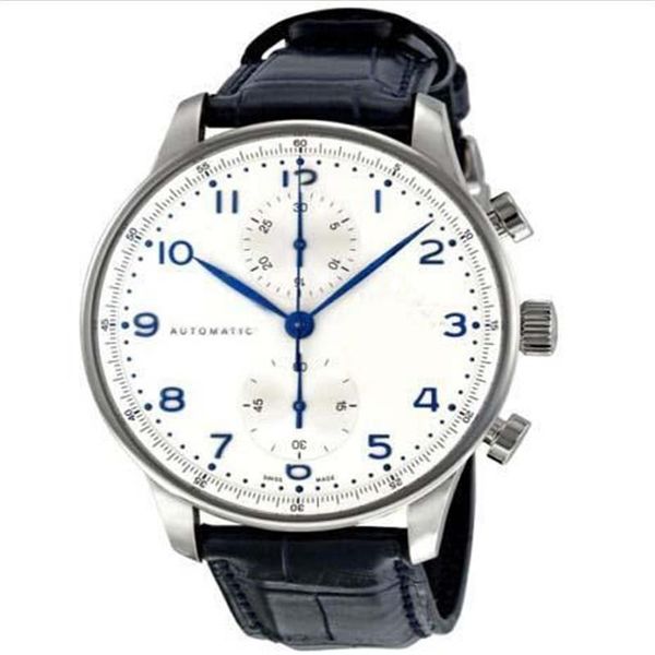

factory supplier luxury watches men watch black leather starp white dial quartz chronograph mens watch 371446 men's wristwatches, Slivery;brown