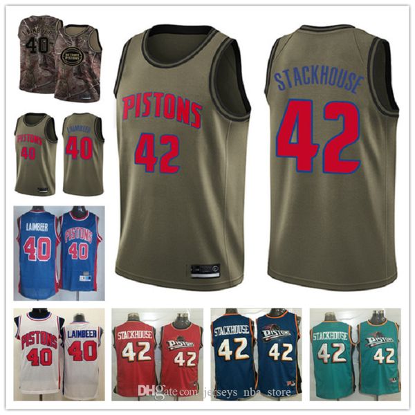

custom men s women youth detroitpistons40 bill laimbeer 42 jerry stackhouse blue throwback basketball editionnbajersey, Black;red