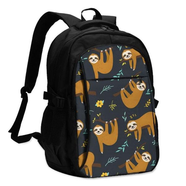 

usb charging lapwomen's backpack for teenage students girls school backpack sloth hanging on the tree travel bagpack
