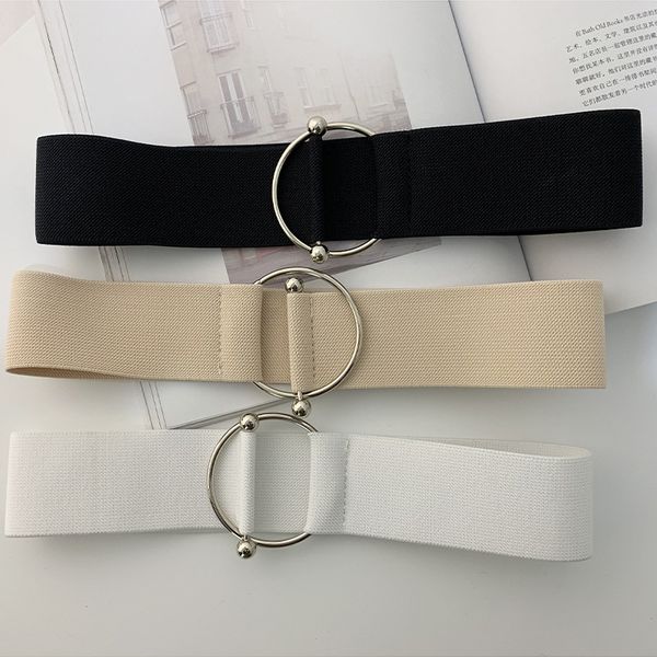 

2020 elastic waist belt for women dress round metal buckle belt accessories stretch elastic wide corset waist belts new fashion, Black;brown