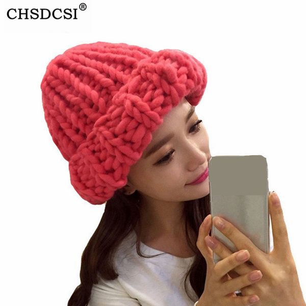 

handmade knitted beanies wide knit skullies women winter caps warm lines cable hats crochet girls womens skullies candy color, Blue;gray