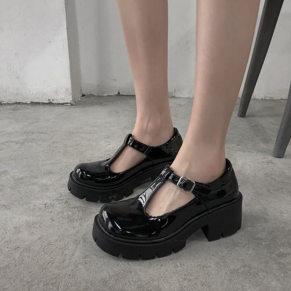 

2020 new small leather shoes women's shoes british hollow female college style mary jane big toe women black