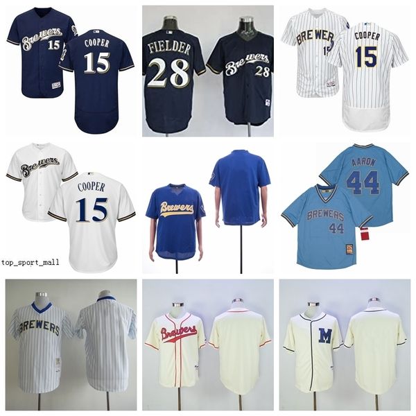 

1913 1948 retire baseball 28 prince fielder jerseys 14 kent hrbek 44 hank aaron 15 cecil cooper flexbase cool base pullover vintage men, Blue;black