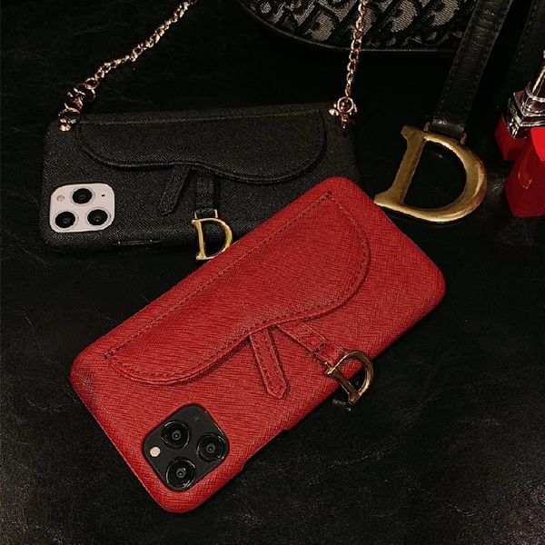 

fashion phone case for iphone 11 11pro max 7 8 plus xs xr xs max saddle bag design leather card holder phone cover with lanyard