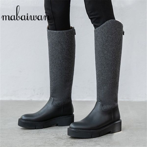 

mabaiwan black winter warm колено высокие сапоги женщины толстым дном платформы молния обувь женщины новый мотоцикл wool рыцарь ретро сапоги