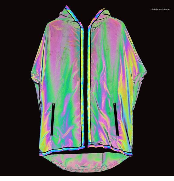 

teenagers hip hop cool coats man fashion high street casual outwears mens rainbow reflective windbreaker jackets, Black;brown