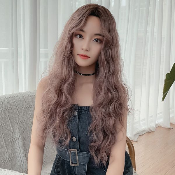 

women fashion long hair wigs natural loose curly wavy synthetic lace front wigs with baby hair, Black