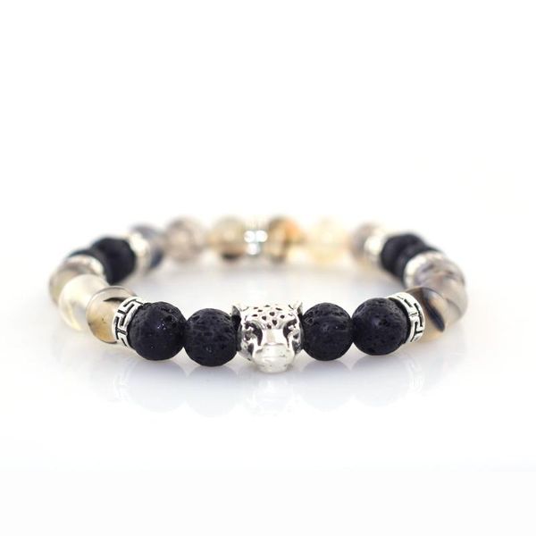 

fashion men volcanic bead bracelets charm onyx energy natural stone leopard bracelet&bangles yoga energy jewelry gift 10 pcs/lot, Black