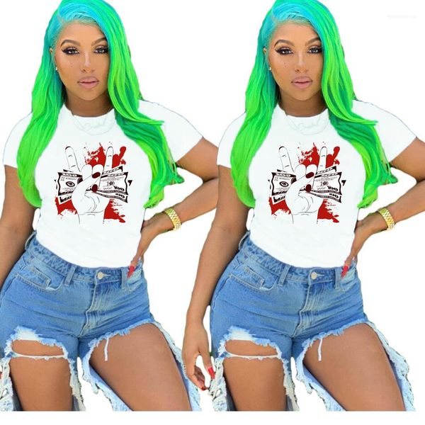 

print crew neck tshirt woman clothes 2020 womens designer tshirts summer short sleeve finger dollar, White