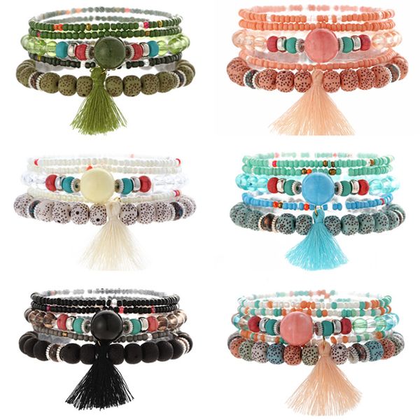 

bohemia multilayer tassel charm natural stone beads bracelet wrap bracelets for women boho beaded jewelry gifts pulseira, Golden;silver