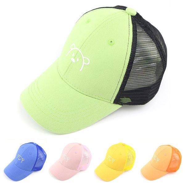 

2020 new baby boy and girl hats cute cartoon bear breathable net cap children summer new sunscreen sun hat kids baseball caps, Yellow