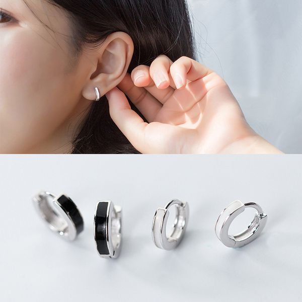 

hoop & huggie mocanie autumn 925 sterling silver black white enamel minimalist round earring for men women fine jewelry accessories, Golden;silver