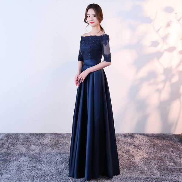 

navy blue half sleeves bridesmaid dresses with lace embroidery 2021 long party dress in stock formal gowns, White;pink