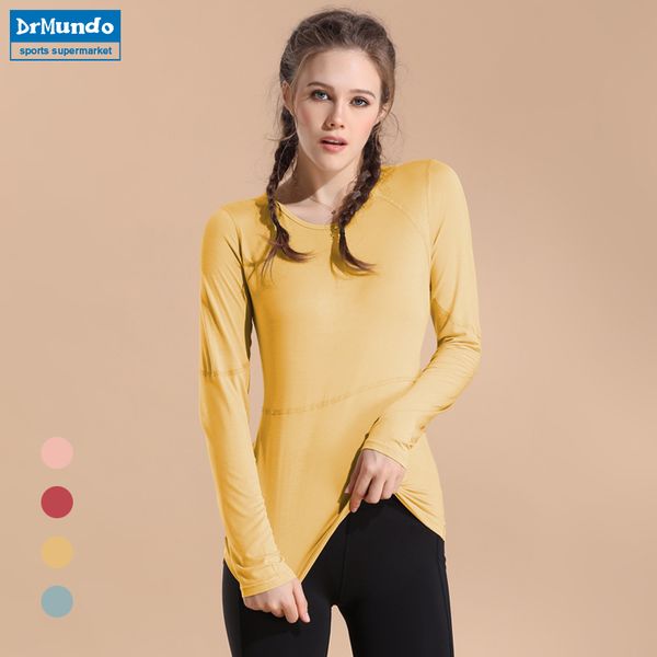 

women gym pink yoga crop yoga shirts long sleeve workout fitness running sport t-shirts training sportswear, White;red