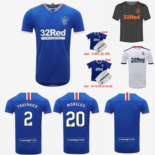

20 21 thailand quality glasgow rangers fc home guest soccer jerseys 2020 2021 rangers away white men + kids kit set football shirt uniform, Black;yellow