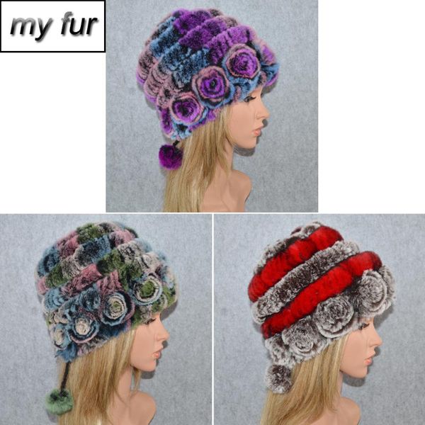 

new winter women natural rex fur hats handmade knit real rex fur caps real skullies beanies hat, Blue;gray
