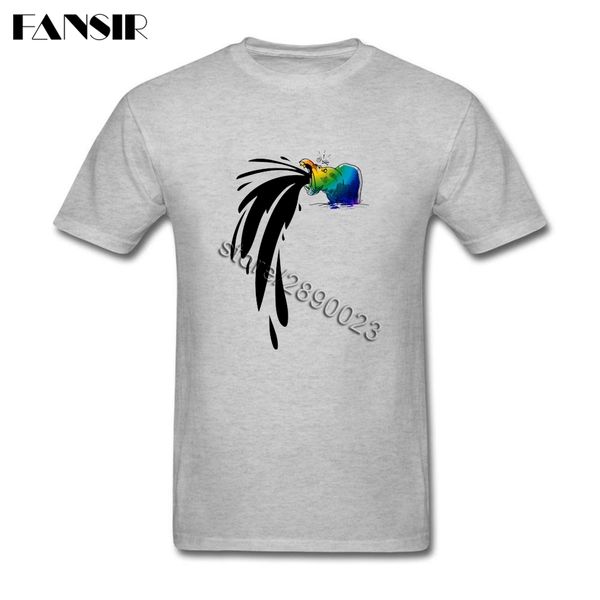 

creative tee shirts man short sleeve cotton custom hippopotamus pukes ink all over clothes men t-shirts