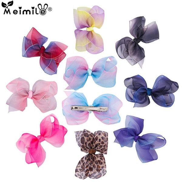 

meimile bow hair clip womanc olored hairpins for kids fashion lace hair bows transparent mesh, Slivery;white