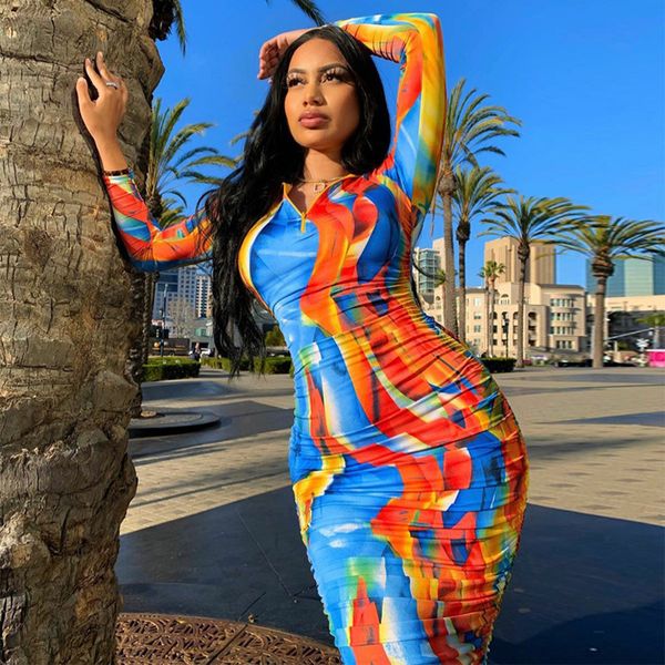 

women dress selling contrast printing colourful 2020 autumn new fashion street slong sleeve slim dresses, Black;gray