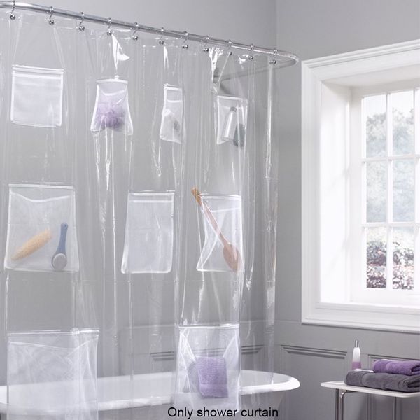 

with pockets shower curtain solid odorless multi function waterproof mildewproof