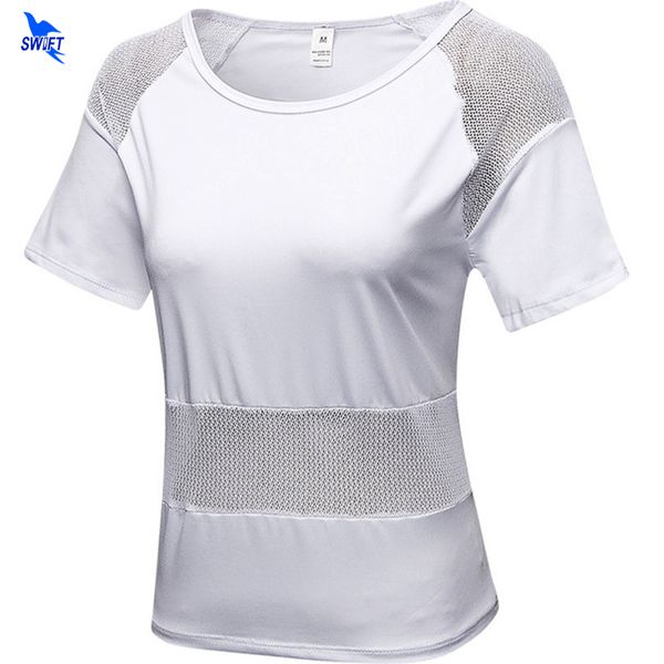 

3 colors mesh patchwork breathable yoga shirts women quick dry fitness sports t shirt gym running female sportswear, White;red