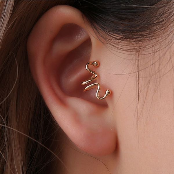 

1pcs simple curve geometry ear clip snake bone gold silver ear studs match without ear hole earring women personality