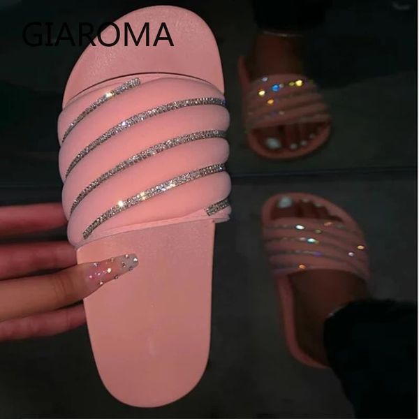 

summer slippers women's shoes non-slip beach non slip plus size ladies slides rhinestone rainbow color outdoor female 2020 new, Black