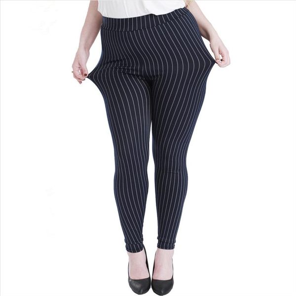 

spring autumn women high waist elasticity leggings plus imitation jeans vertical stripes large size 5xl pant denim legging, Black