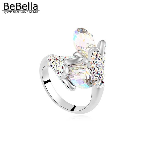 

bebella flower crystal finger ring for women made with austrian crystals from in 4 colors bridesmaids wedding jewelry, Golden;silver