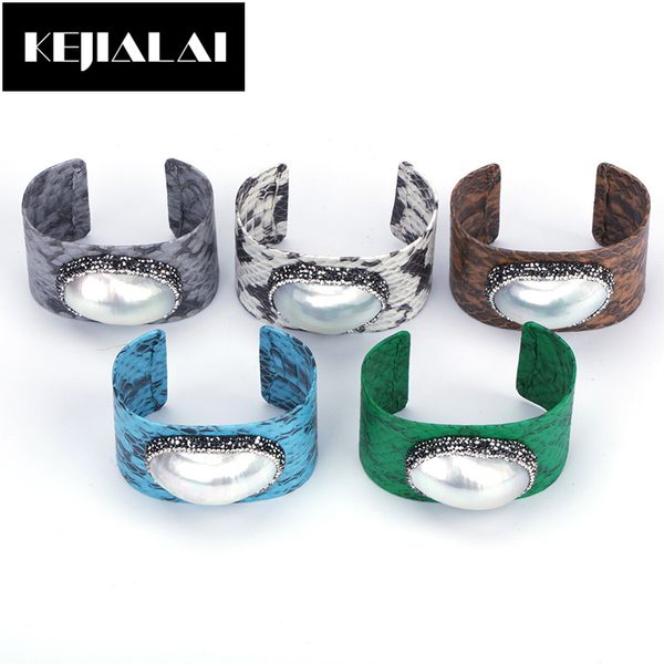 

kejialai vintage snakeskin with nature fresh water pearl paved with rhinestone fashion jewelry accessories, Black