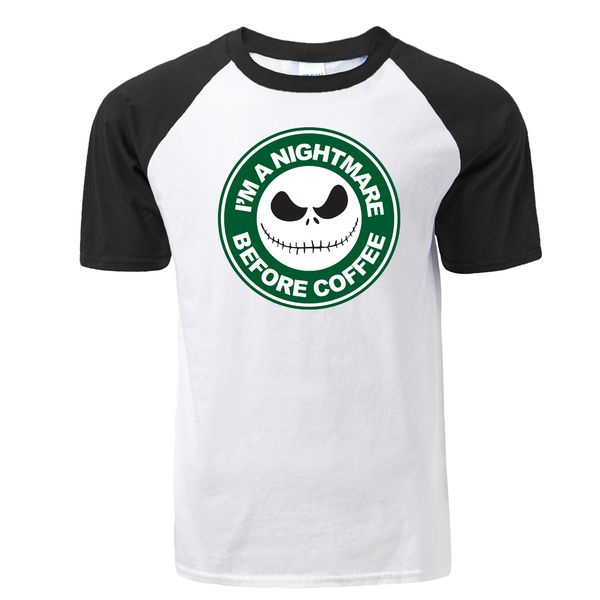 

funny i'm a nightmare before coffee cartoon jack skellington men raglan t shirt summer cotton hip hop harajuku streetwear
