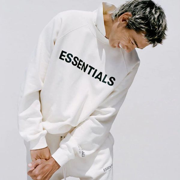 

20fw feear off good essentials raglan sleeve logo sweatshirt vintage street fashion men women couple crew neck sweater hfxhwy172, Black