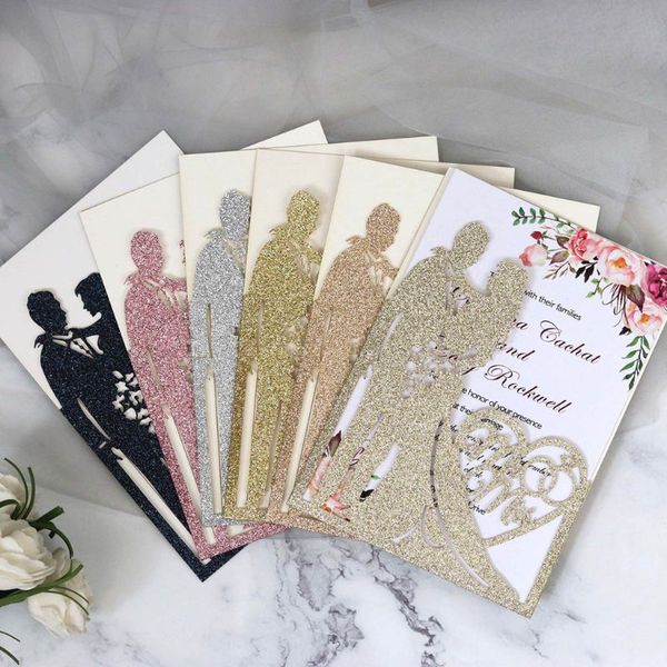 

10pcs/set glitter laser cut mr & mrs wedding invitations card party supplies