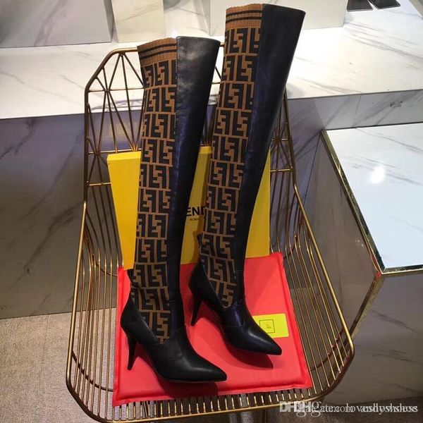 

fashion women knitting sock boots pointed high heel of 9.5cm shoes womens ankle boots skinny feet ladies winter boots high quality, Black