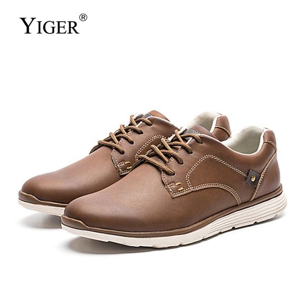 

yiger новые люди вскользь кожаные ботинки на шнуровке мужской досуг моды большой размер легкие спортивные туфли бизнес причинная 0320, Black