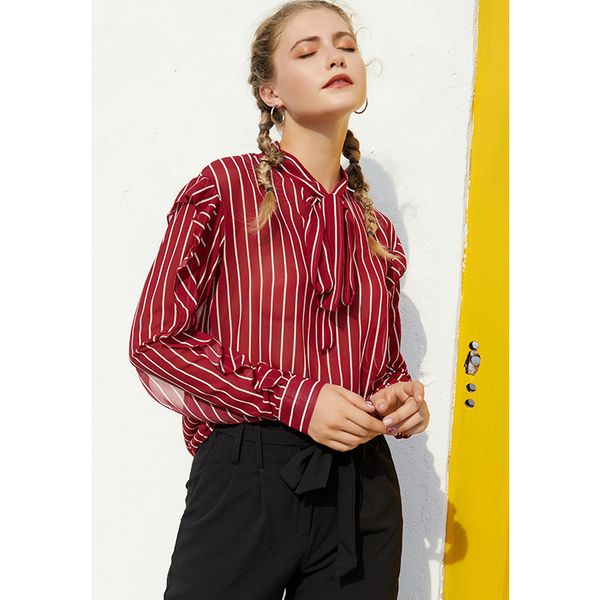 

women's blouses & shirts vertical striped knot pullover crop blouse women spring summer v neck ruffled long sleeves loose womens top, White