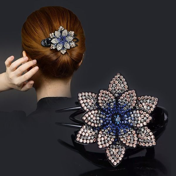 

vintage rhinestone flower duckbill hair female elegant spring hair clips accessory 2020 new fashion shinning headwear, Golden;silver