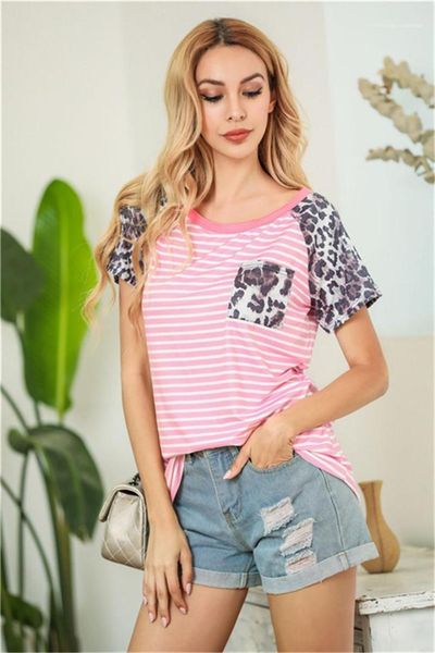 

casual colorful striped womens fashion t shirts womens designer tshirts leopard short raglan sleeve summer, White