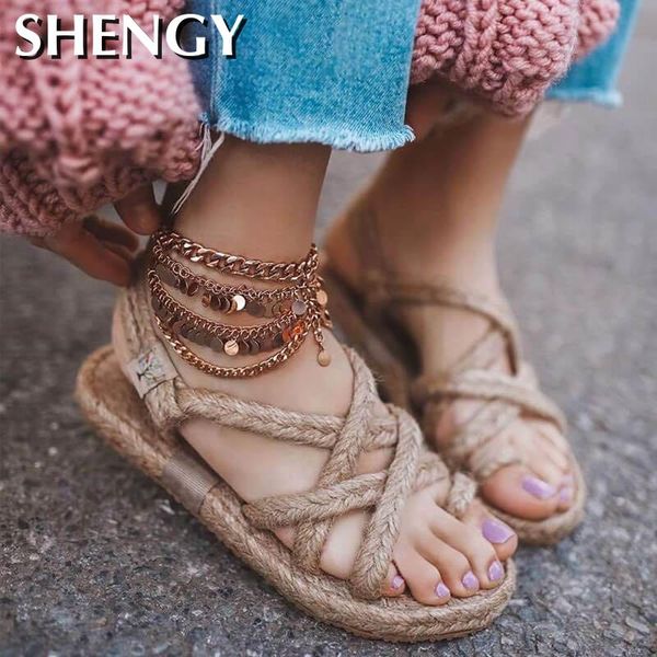 

new ladies sandals round toe slip-on woven rope knots beach casual roman shoes braided knots casual beach slippers, Black