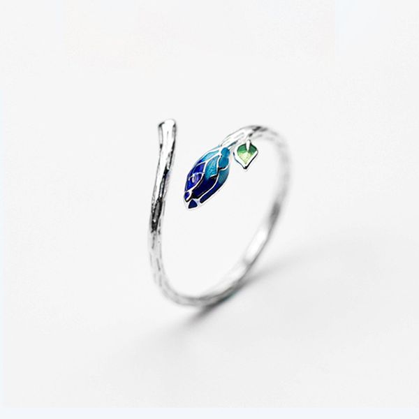 

creative fashion rings for women female blue lotus flower ring jewelry charming ladies valentine's day gifts, Golden;silver