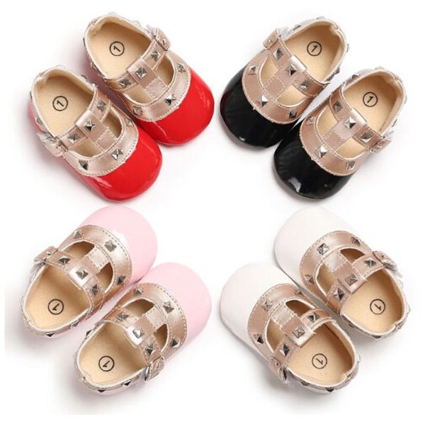 

2020 brand new newborn baby girl bow princess shoes soft sole crib leather solid buckle strap flat with heel baby shoes 4 colors